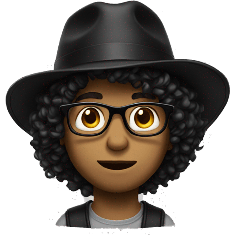 boy long curly hair black hat glasses emoji