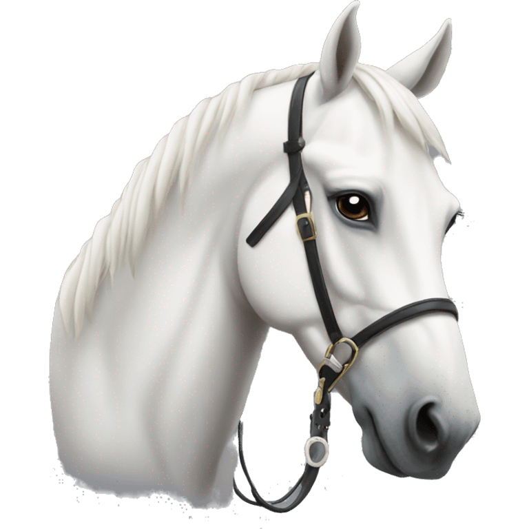 White horse looking to the side with Tack on emoji