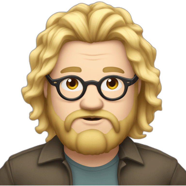 Chubby non binary Big lebowsky round glasses mid-lenght blond hair chaotic res beard vaporizer emoji