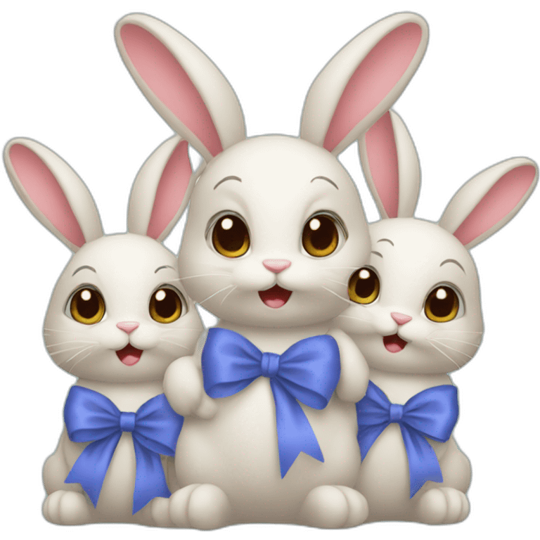 three bunnies with ribbon emoji