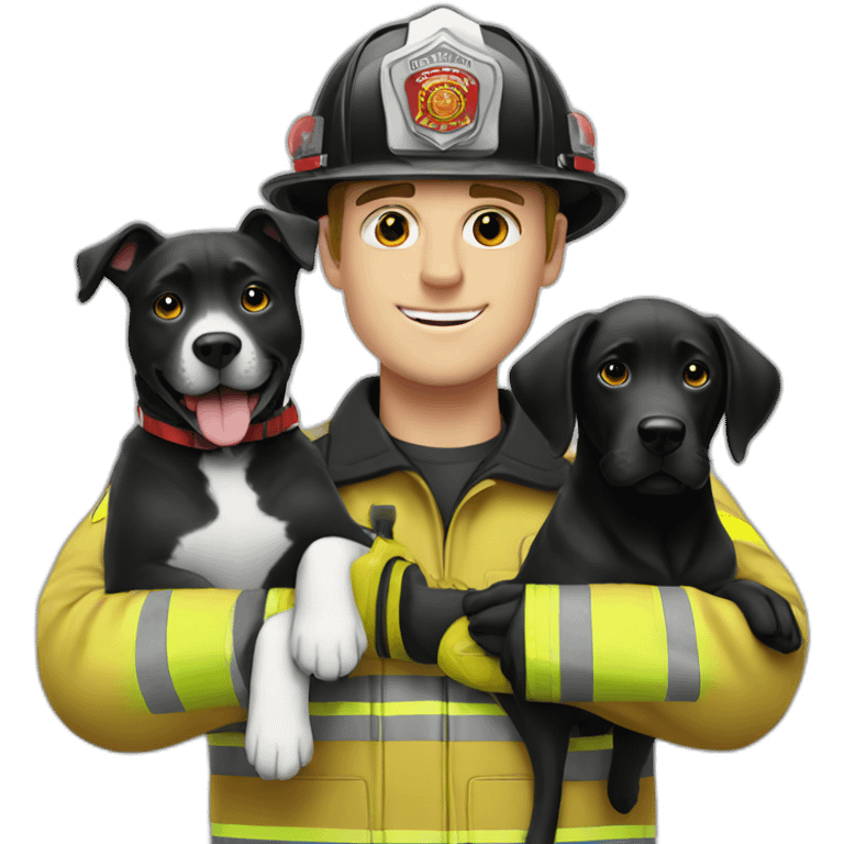 White firefighter with his black Labrador emoji