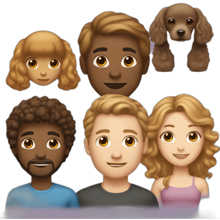 A white man with light brown hair, a white woman with long dark brown hair and a toy poodle with brown hair emoji