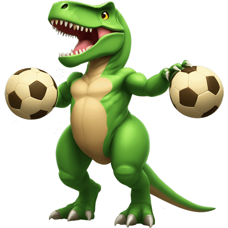  T-rex body with muscleman arms flexing with soccer balls for biceps emoji