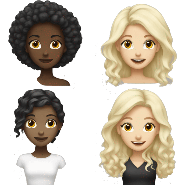 Black girl black hair and white blonde girl happy emoji