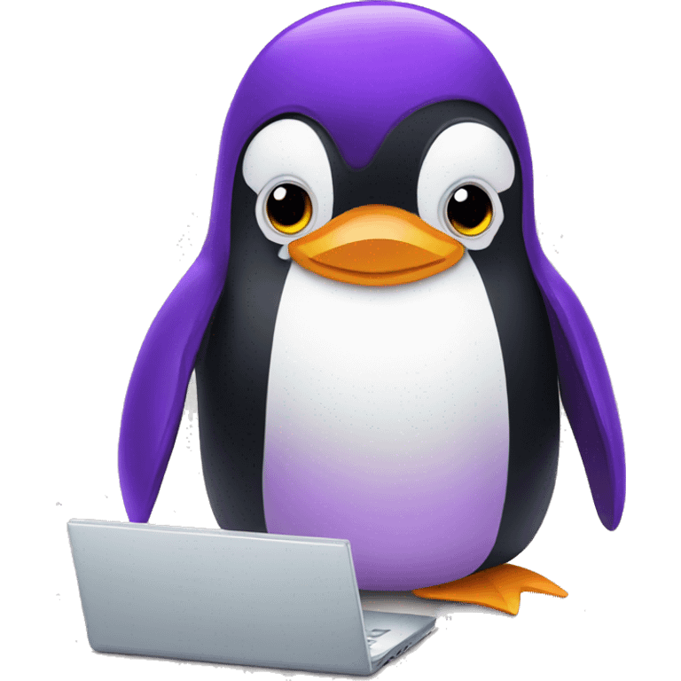 a puple penguin working on a laptop  emoji