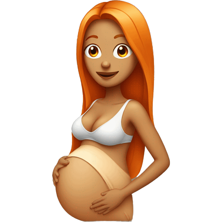 Tan girl with long orange hair holding pregnant stomach emoji