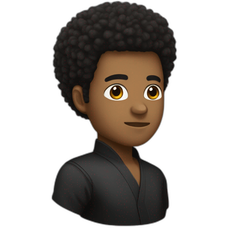 black karate instructor with afro hair and a low taper haircut, and a small fade on the sides emoji