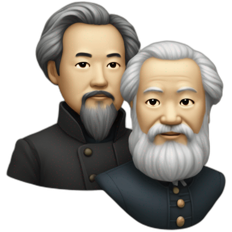 Li Hongzhi and Karl Marx, two human mentors, arm in arm，team up emoji