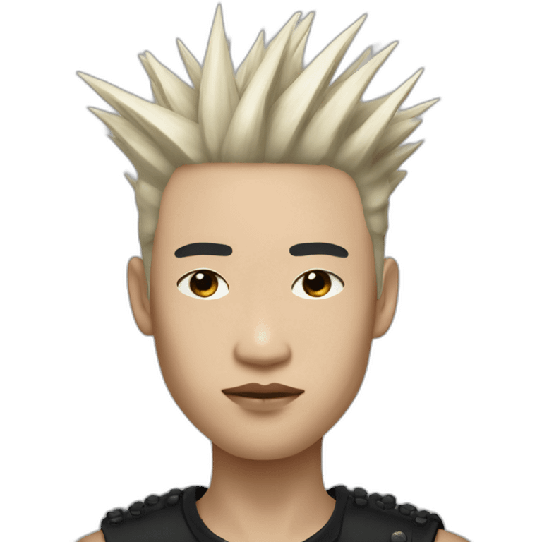 a half-asian male model with spikey long hear wearing rick Owens couture emoji