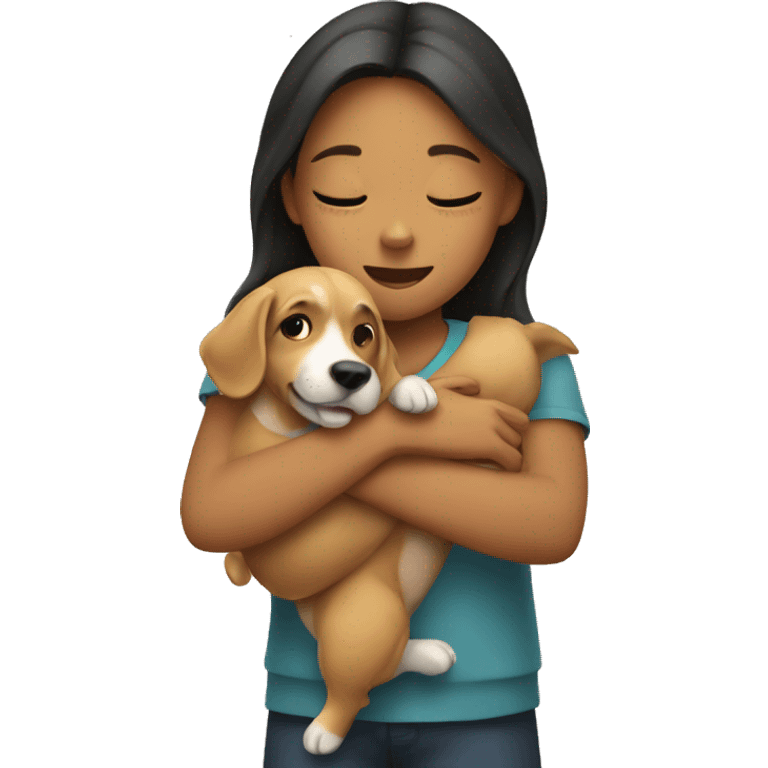 girl hugging dog emoji