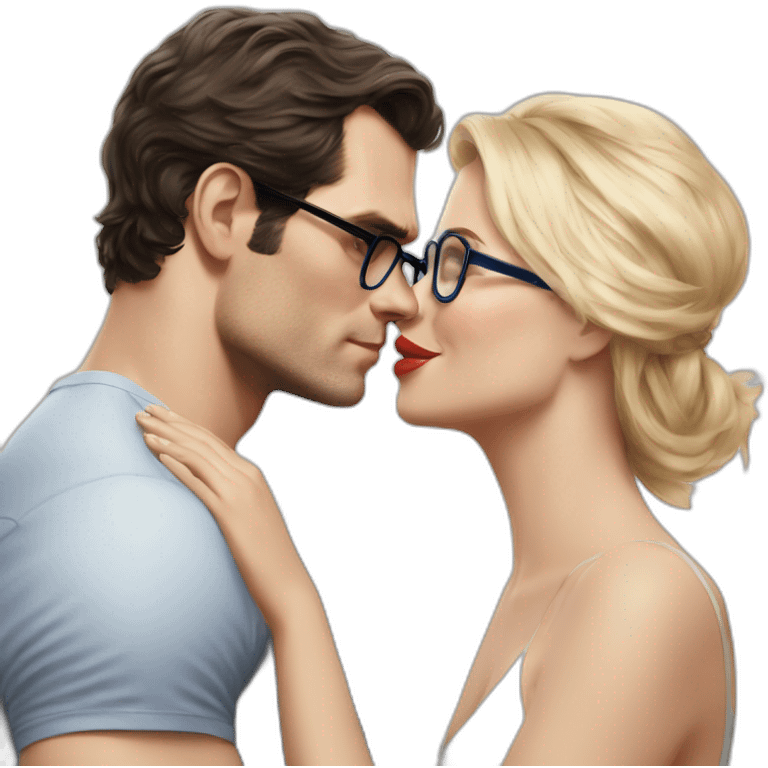 Henry Cavill kissing blond woman wuth glasses, with blue eyes with very very short hair emoji