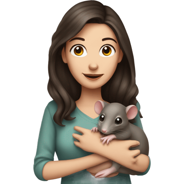 brunette woman holding cute pet rat emoji