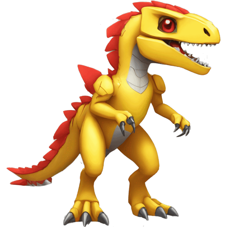  Edgy Red Yellow Shiny Digimon-Fakemon-Velociraptor-Dragon-Mecha full body emoji