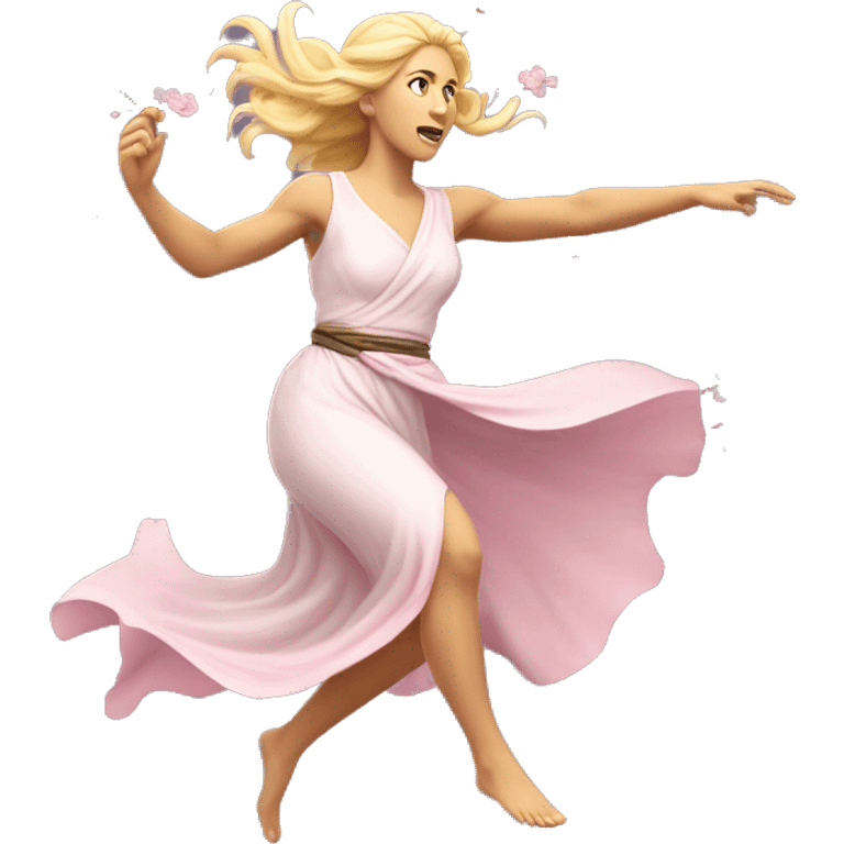 blonde cherry blossom Pagan goddess sprinting, with a large stride and arms outstretched emoji