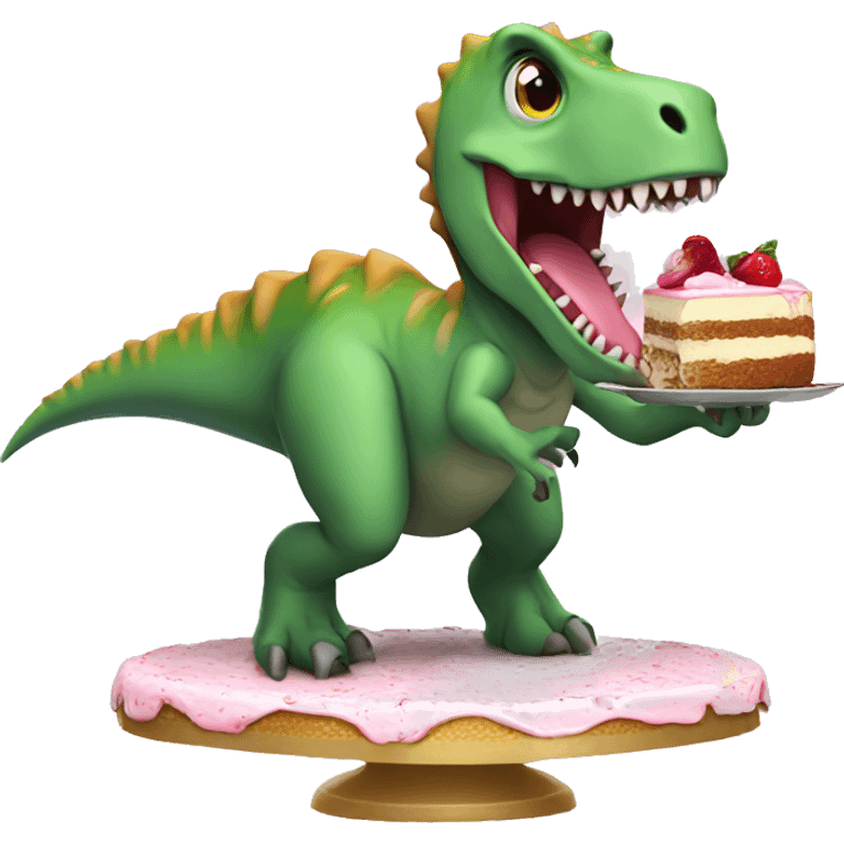 Dinosaur eating cake emoji