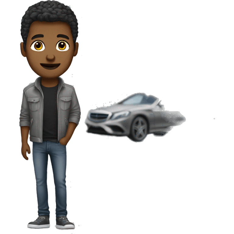 Guy with grey Mercedes-Benz S 63 AMG, emoji