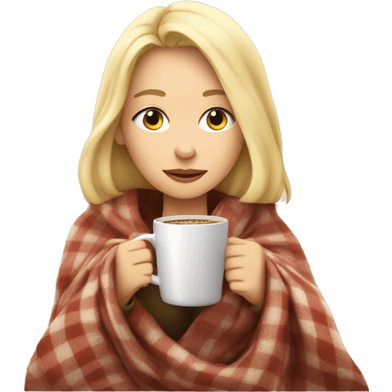 Blonde girl inside a blanket sipping coffee eyes closed emoji