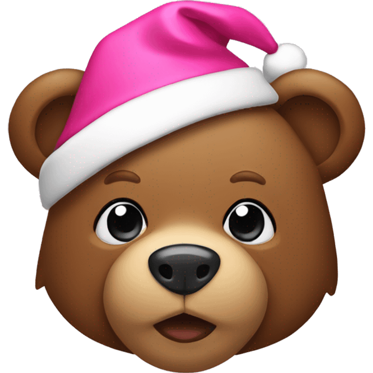 Brown teddy bear wearing a pink santa hat emoji