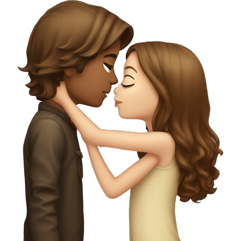 Girl whit long brown hair kiss boy whit glass emoji