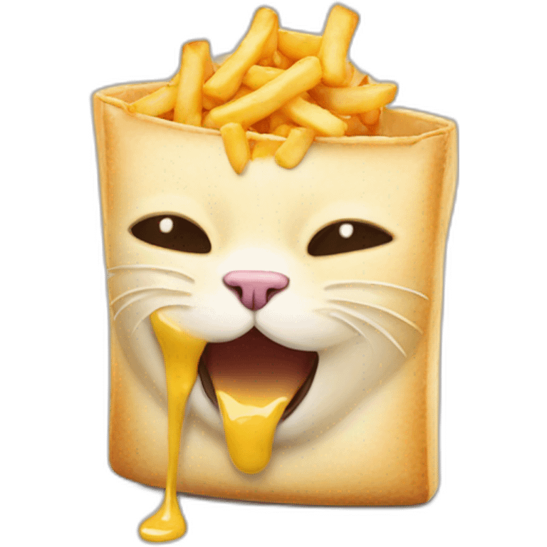 un chat qui mange une poutine emoji