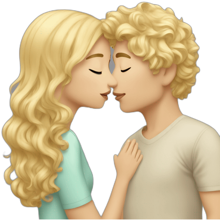 blonde wavy hair girl kissing asian tan boy emoji