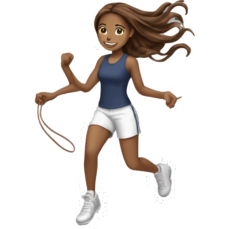 Jump Roping with straight long brown hair light brown skin emoji