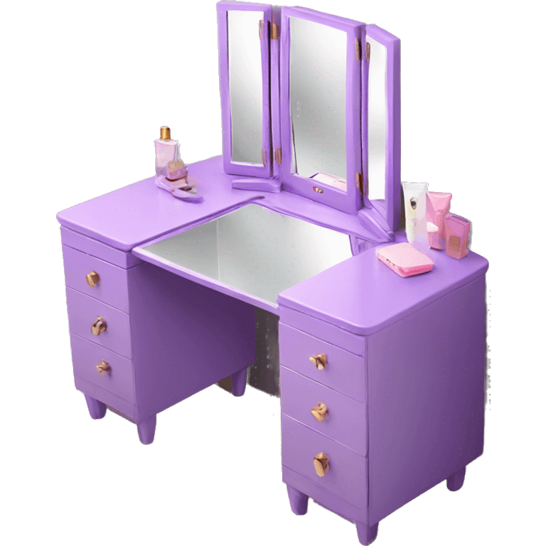 Vanity table with mirror purple emoji