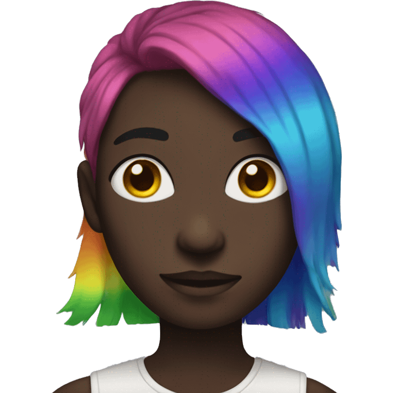 gay with rainbow hair, rainbow eyes, black skin emoji