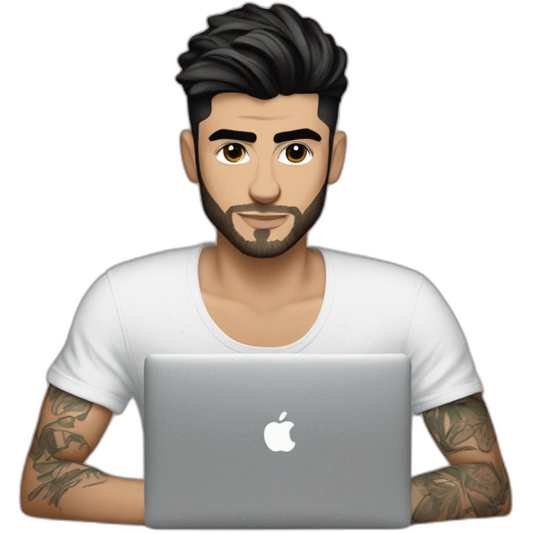 zayn malik in nuisette with macbook working emoji