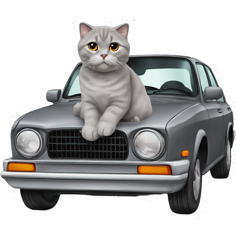 Gray scottish fold cat on car emoji