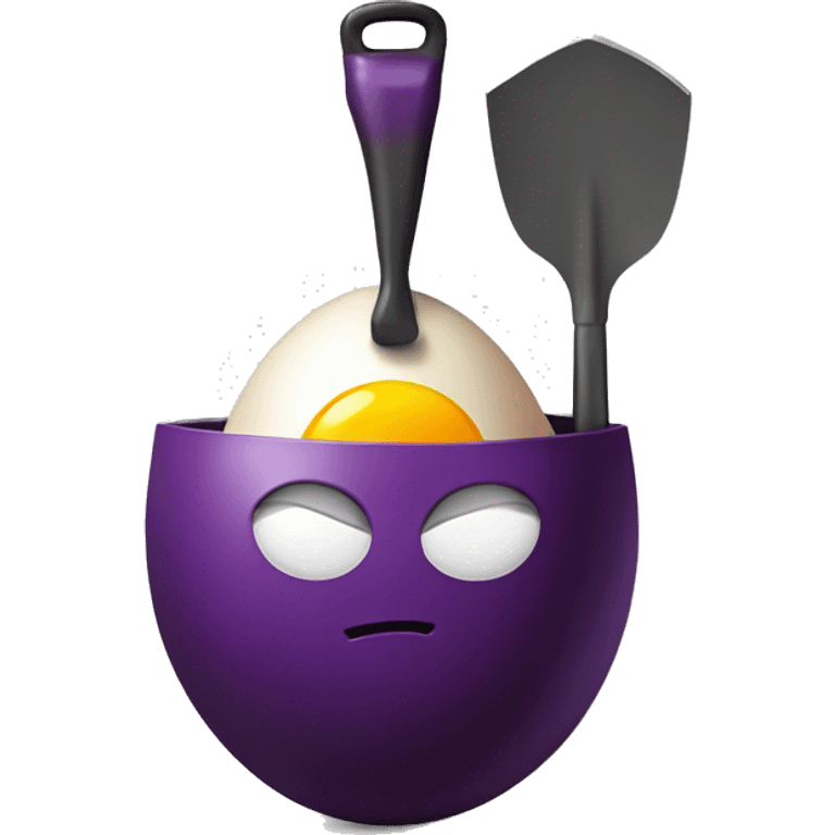 a shovel with an eggplant inside and a knife stuck inside the egg emoji