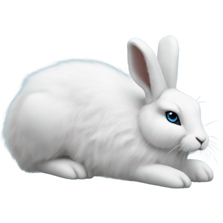 snowshoe hare very fluffy, no legs. laying down, side view, blue eyes emoji