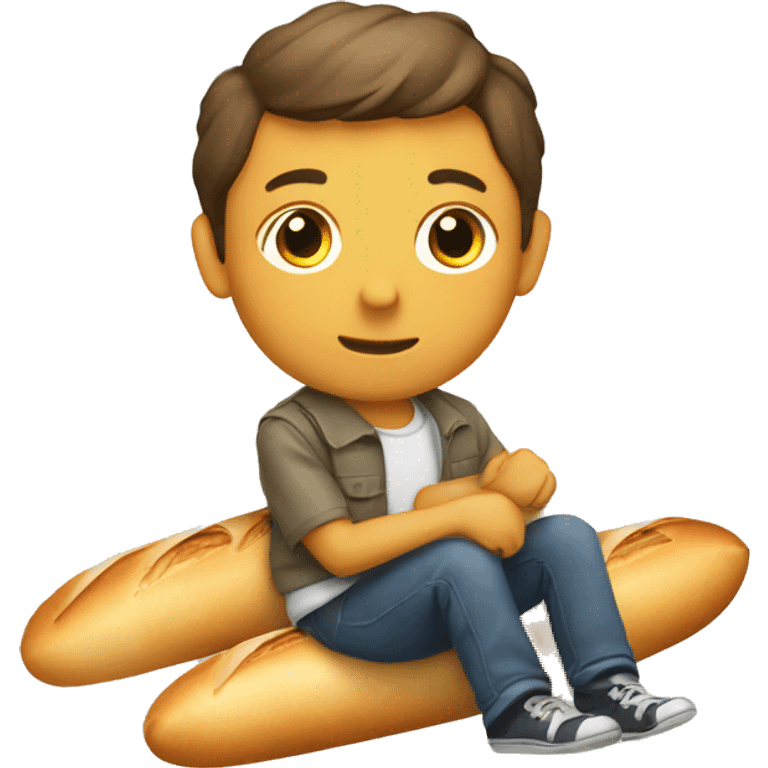 Boy sitting on baguette emoji