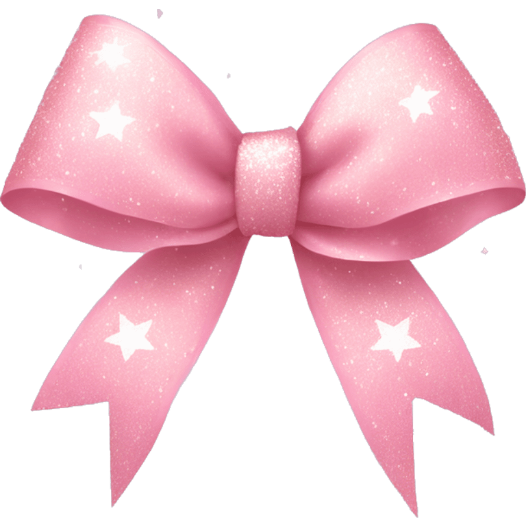 light pink ribbon bow, glitter, with shimmering stars on it emoji