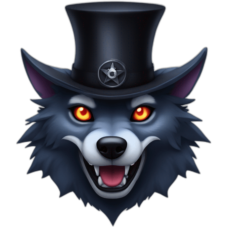 demonic wolf with pentagram top hat and a mysterious night emoji