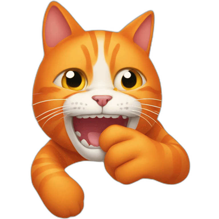 Orange cat bites a hand emoji