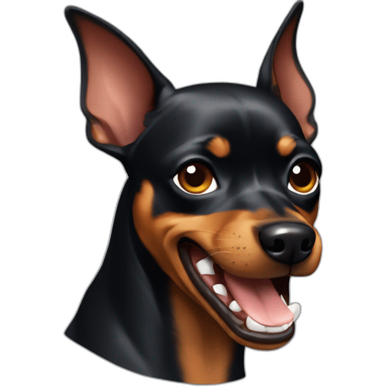 dark miniature pinscher with ears up angry showing teeth emoji