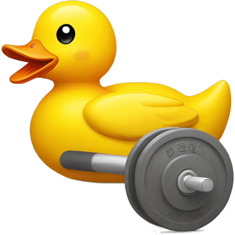 a sitting rubber duck lifting weights, side view emoji