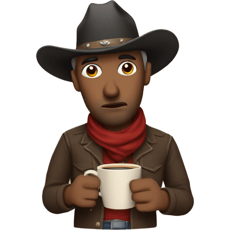 sad cowboy with mascara running holding a coffee with long nails emoji