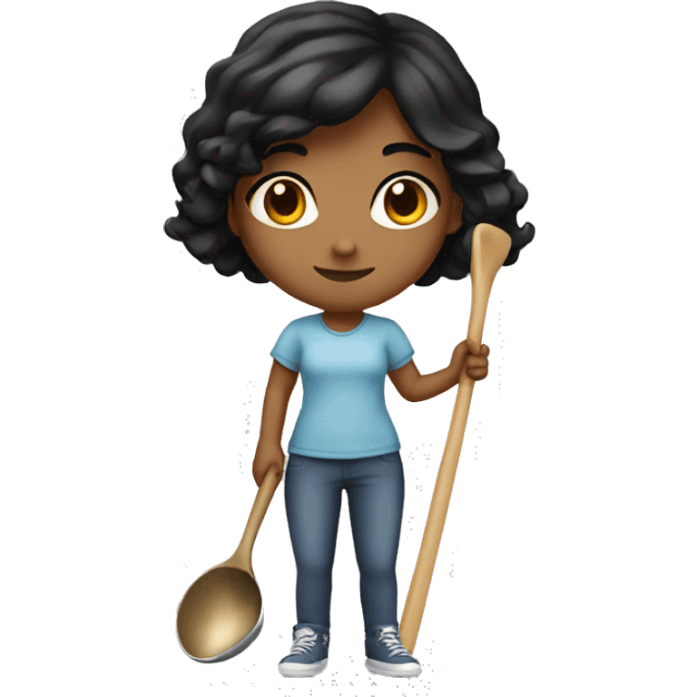 a girl with black hair and a ladle in her hands emoji