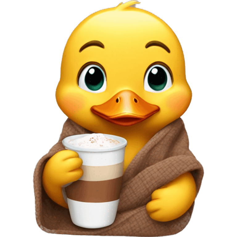 duckling with a glass of cocoa in his hands covered with a blanket emoji