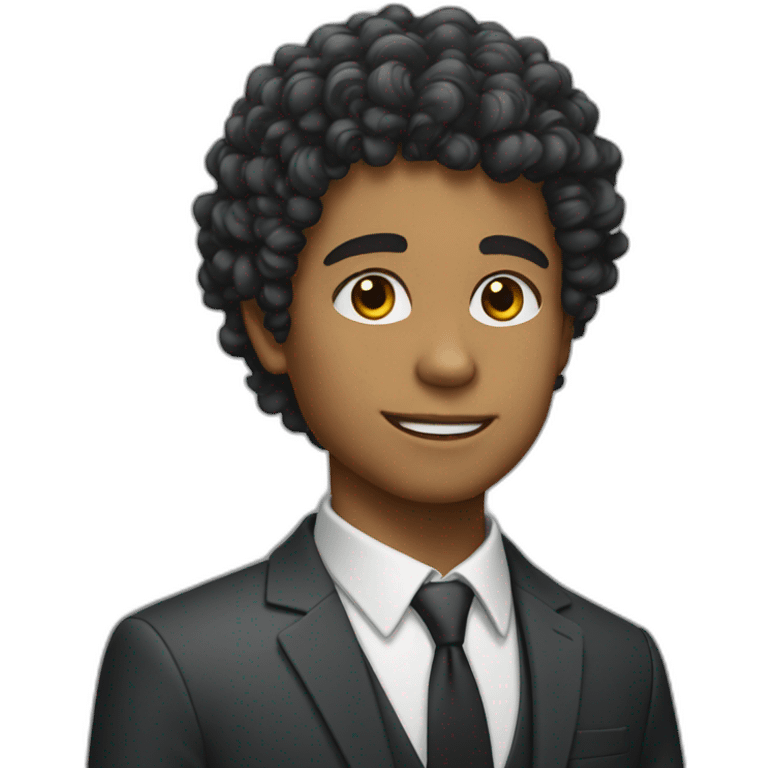 Boy with curly hair with taper wearing suit emoji