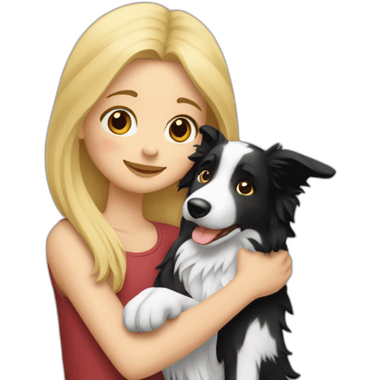 Blond girl hugging border collie emoji