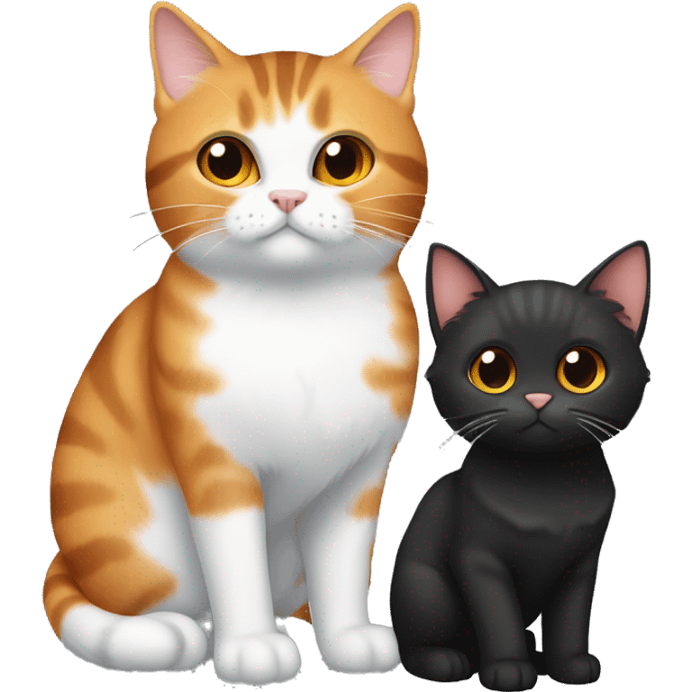 Brown Tabby cat and orange cat and black fluffy cat standing next to eachother emoji