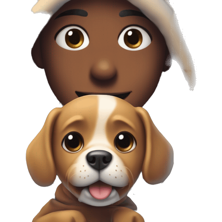 A little dog named Charlie and his owner named Habibi Ale, happy in the cold morning  emoji