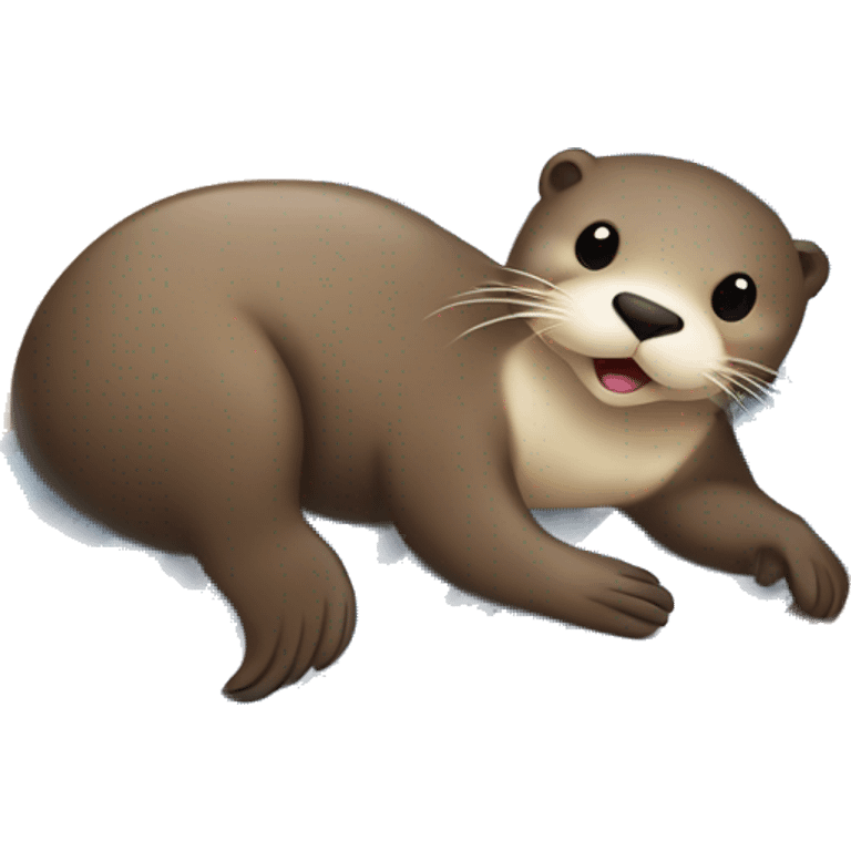 Otter lying on its back with a big, tired belly on a beach towel with a parasol on the beach sand emoji