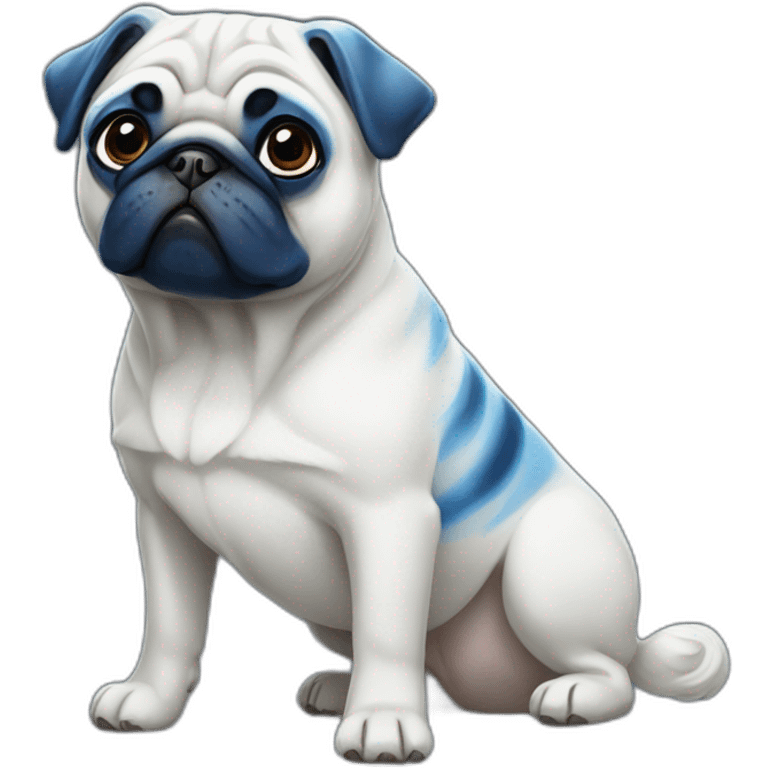 blue and white painted pug emoji