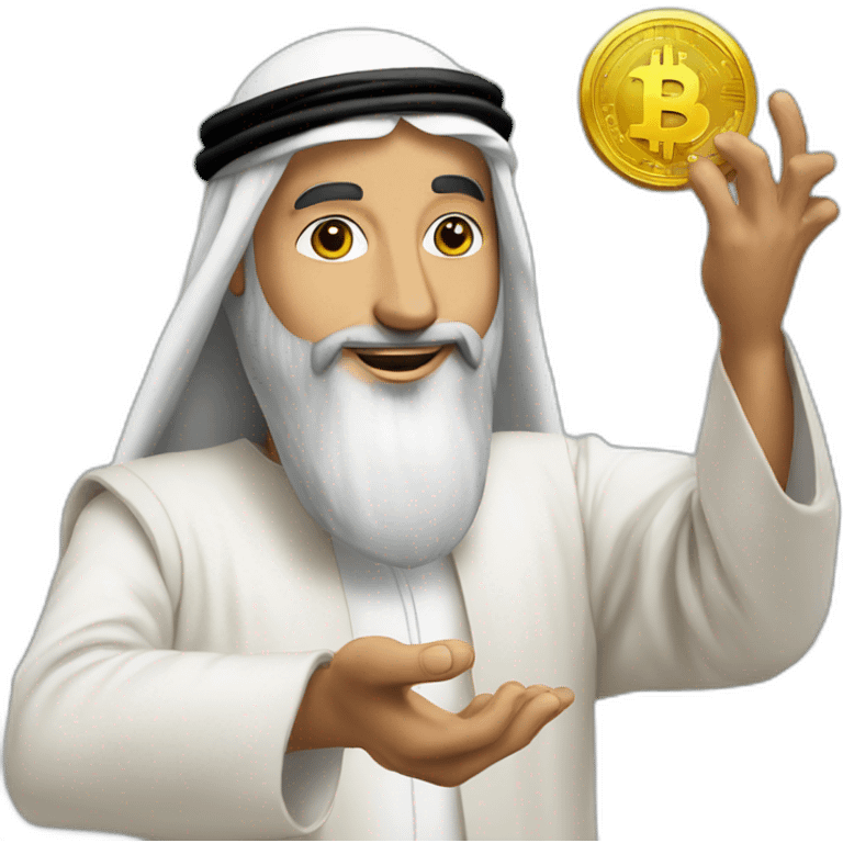 The sheikh is throwing bitcoins around emoji