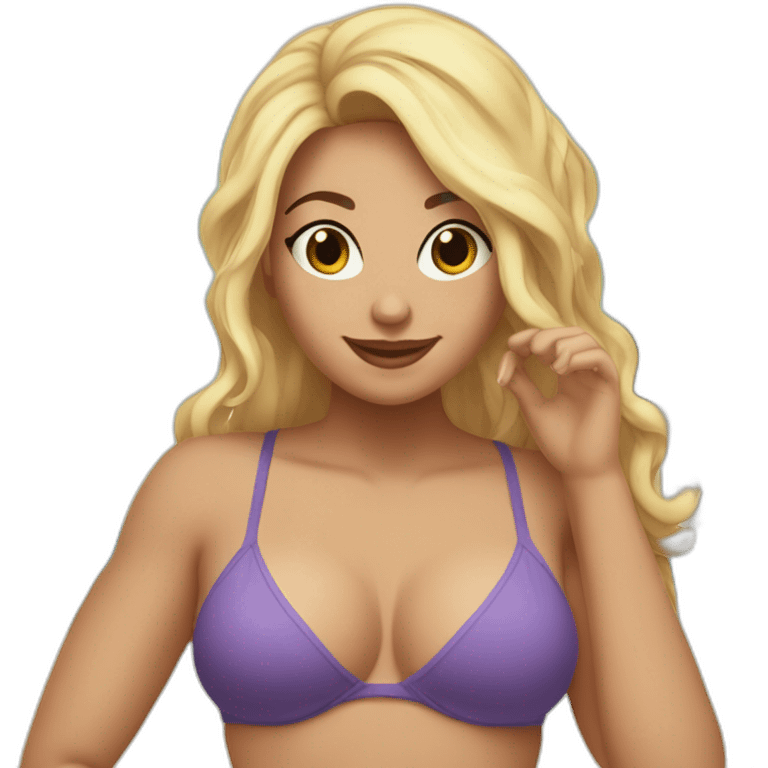 Slim-thicc Caucasian woman bikini hands in hair pose (beach body) emoji