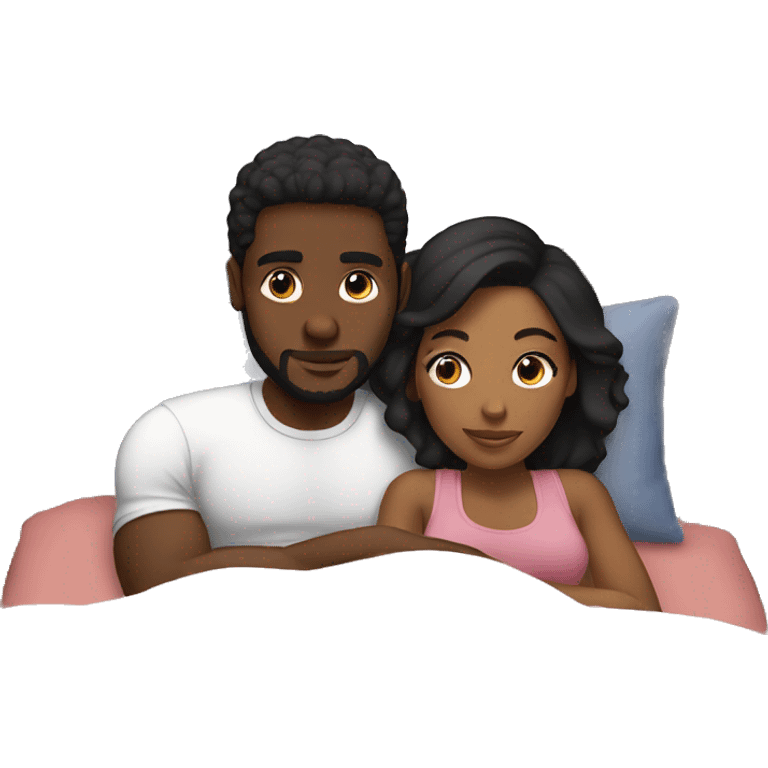 Black couple cuddling on bed emoji